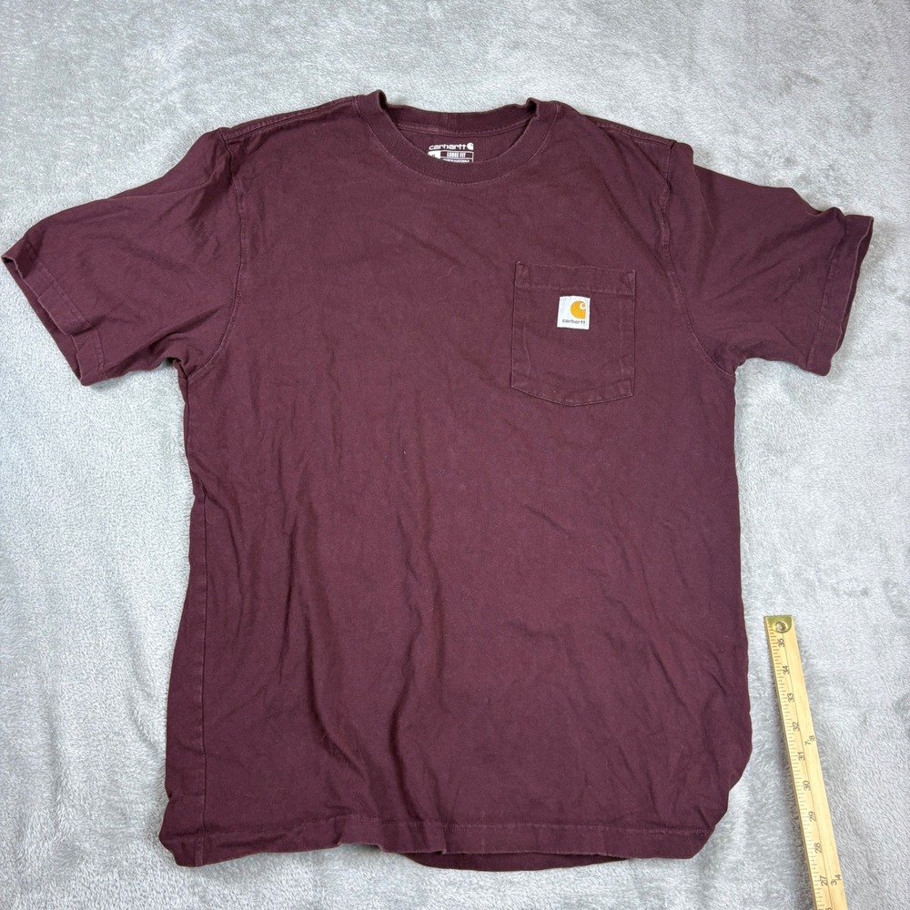Carhartt Shirts Mens M Loose Fit K87 Pocket Tee Maroon Short Sleeve Workwear